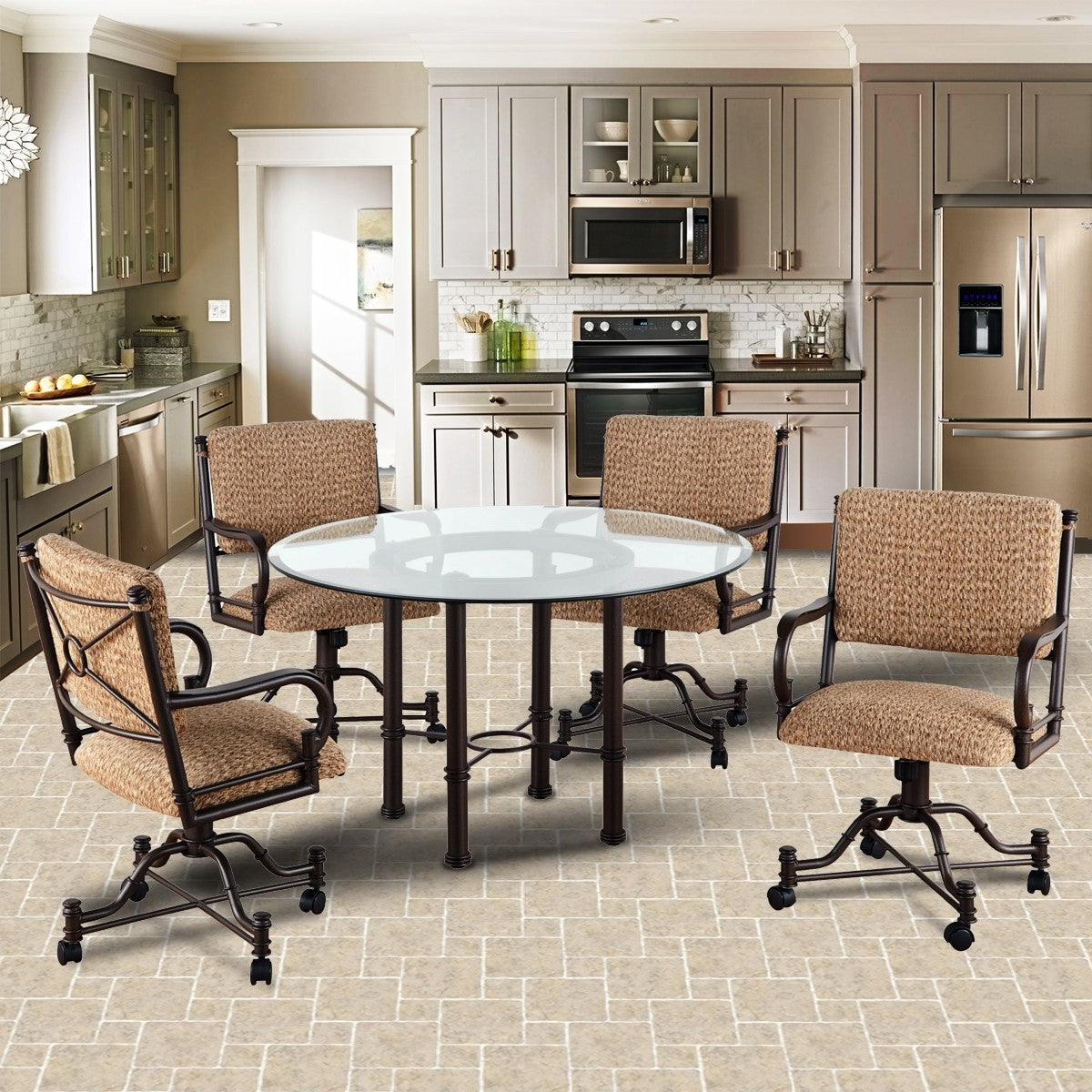 Callee Burnet Swivel Tilt Caster Dinette Set with Glass Top by Callee