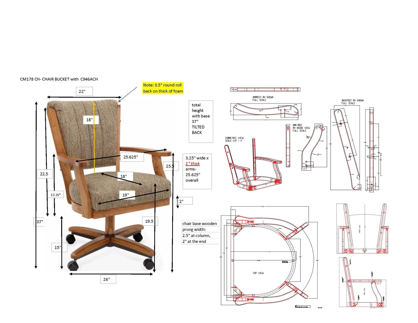 Chromcraft C178-946 swivel tilt caster arm chair