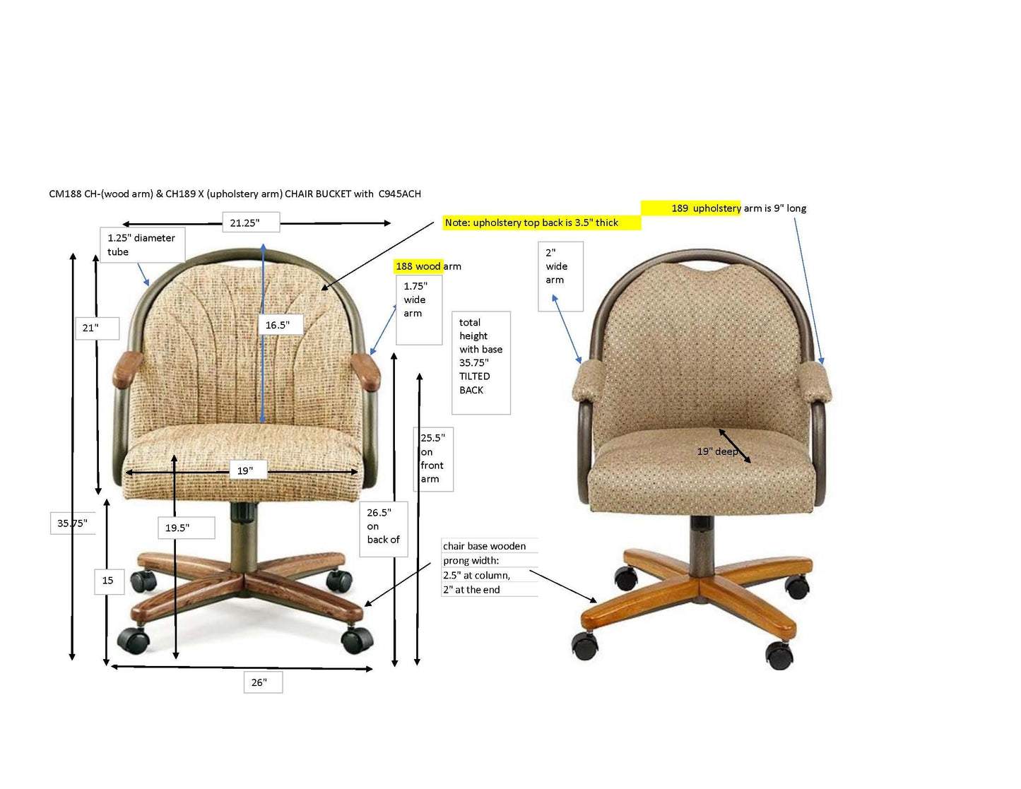 Chromcraft C189-945 Swivel Tilt Caster Chairs