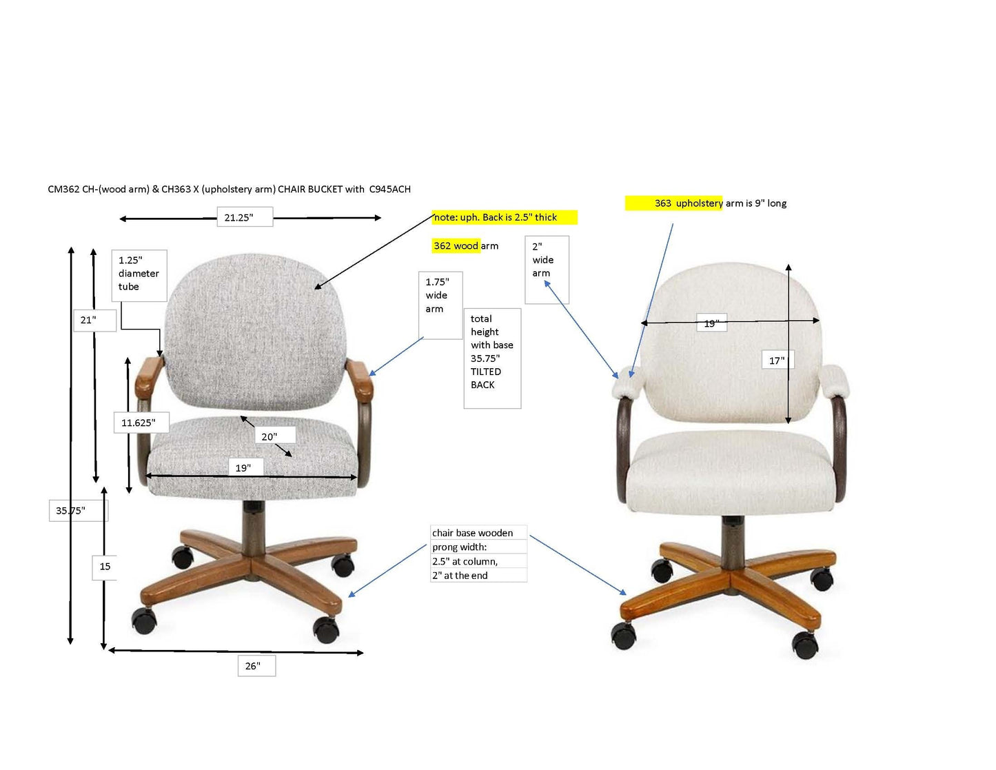 Chromcraft C363-945 metal swivel tilt caster arm chair