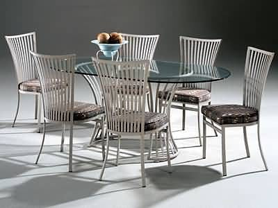 Johnston Casuals Genesis Oval 42" x 72"  Glass Dining Table Set, 6 Chairs 2411, Glass G73, Table 2236B